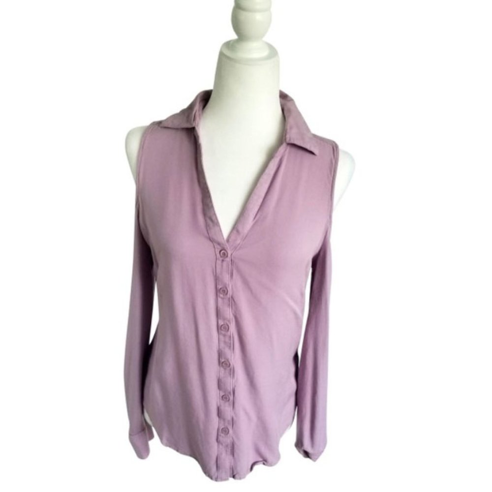 NWOT Lavender Button-Down Cold Shoulder Blouse